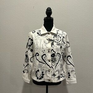 Laura Ashley Jacket Petite Small White Floral Embroidery.